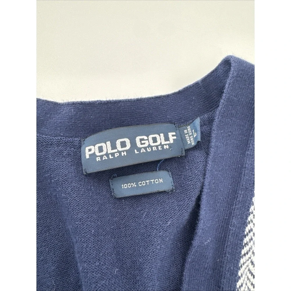 Vintage Polo Golf Ralph Lauren Sweater Vest Mens Large Blue Herringbone Knit 90